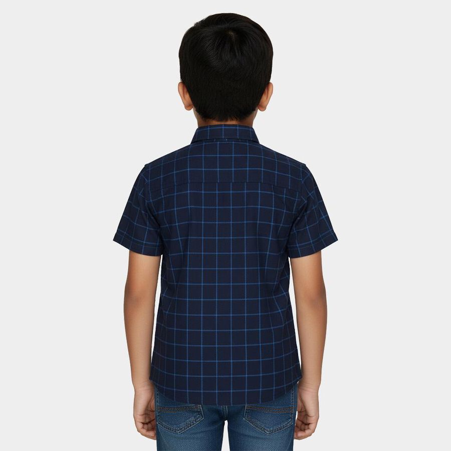 Boys Navy Blue Cotton Classic Collar Casual Shirt, Mid Blue, large