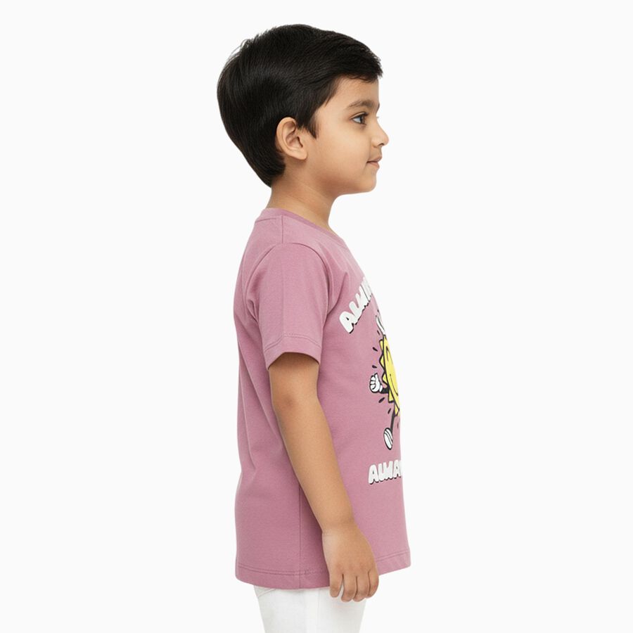 Boys Muted Dusty Pink Cotton Round Neck Casual T-Shirt, Pink, large image number null