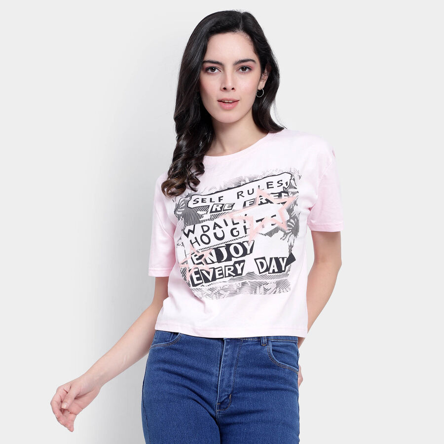 Cotton Round Neck T-Shirt, Light Pink, large image number null