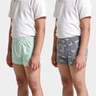 Boys Mid Blue Cotton Regular Fit Printed Trunks, मध्यम नीला, small