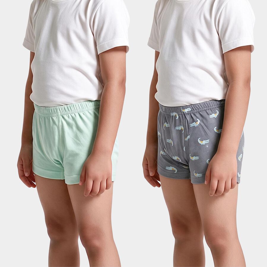 Boys Mid Blue Cotton Regular Fit Printed Trunks, मध्यम नीला, large