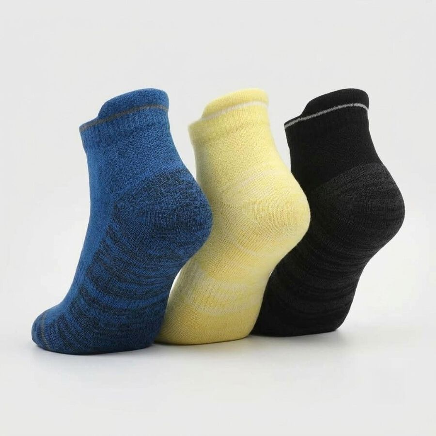 Men's Ankle Length Solid Pack of 3 Socks ( Blue, Yellow, Black ), Yellow, large