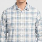 Men's Blue Cotton Casual Shirt, मध्यम नीला, small