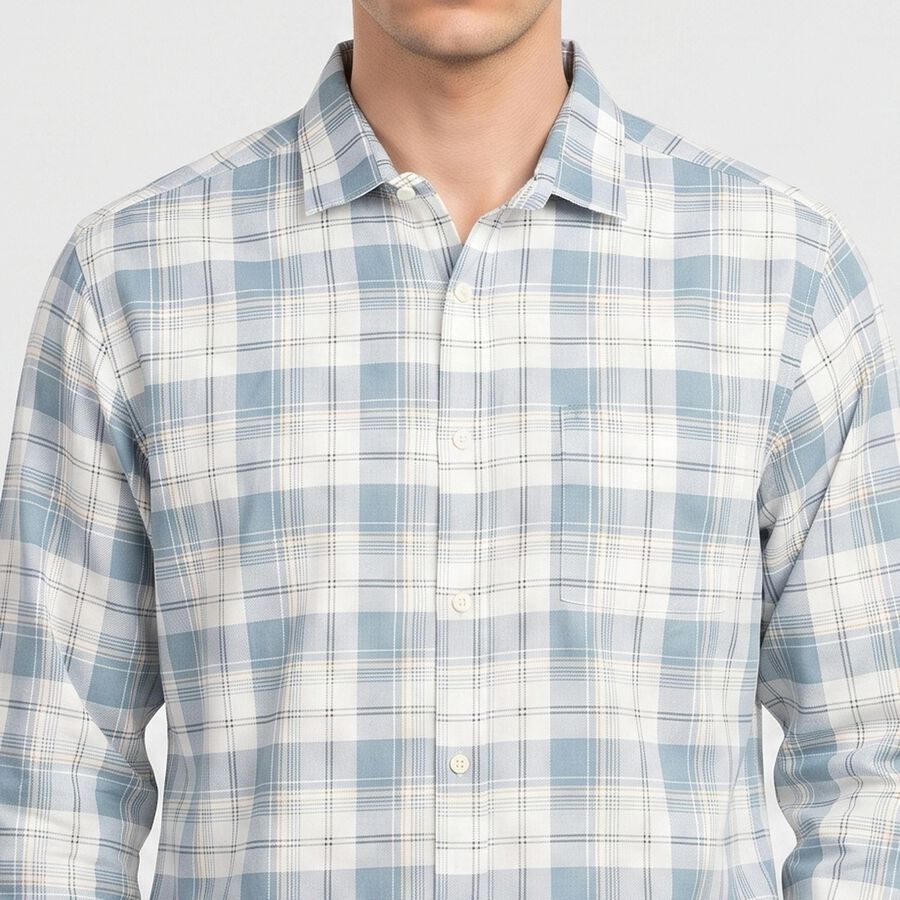 Men's Blue Cotton Casual Shirt, मध्यम नीला, large