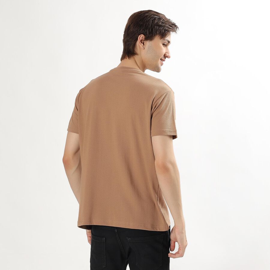 Men's Muted Beige Henley Neck Casual T-Shirt, गहरा पीला, large image number null