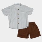 Infants' Beige 100% Cotton Mandarin Collar Striped Baba Suit, Beige, small