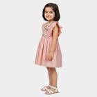 Girls' Peach Cotton Embroidered Ruffle Sleeve Frock, पीच, small