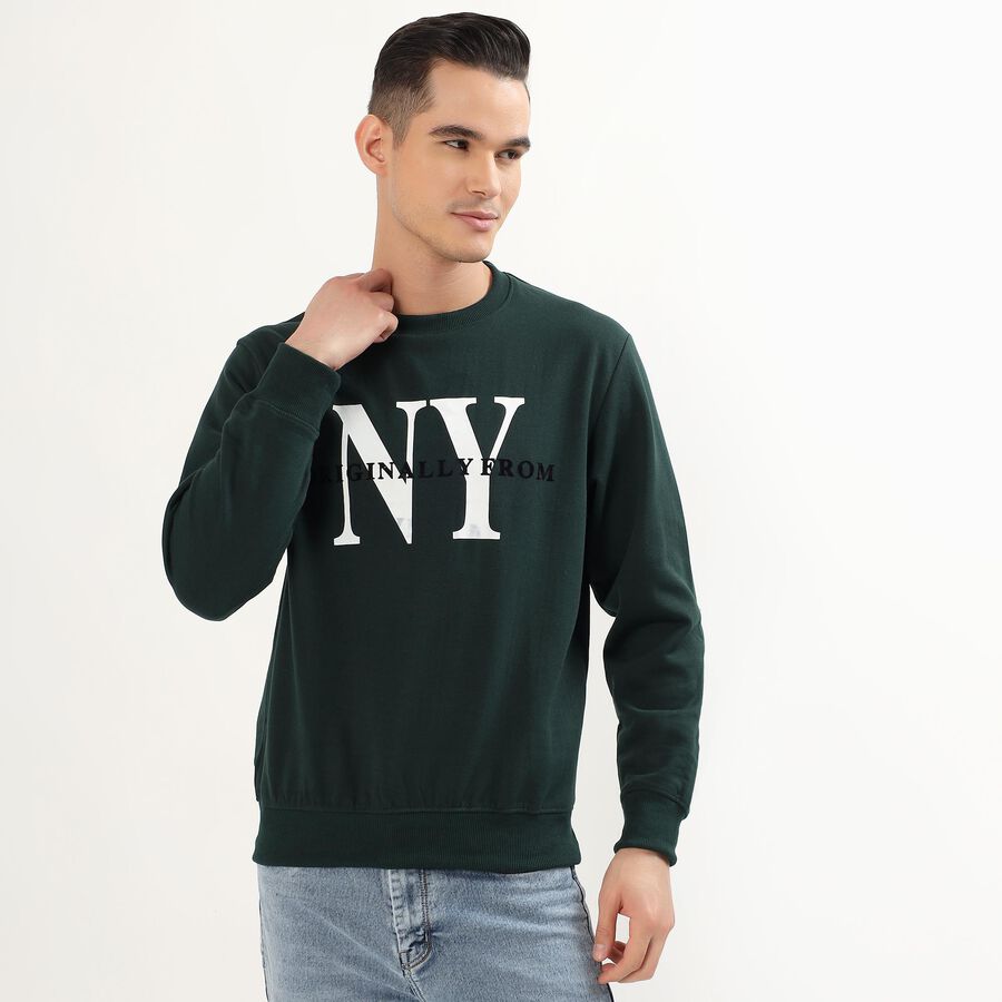 Men's Dark Green Crew Neck Graphic Sweatshirt, Dark Green, large image number null