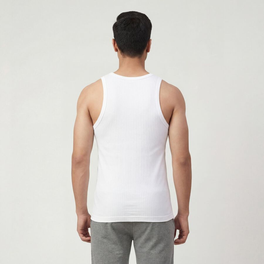 Men's White Cotton Round Neck Sleeveless Vest, White, large