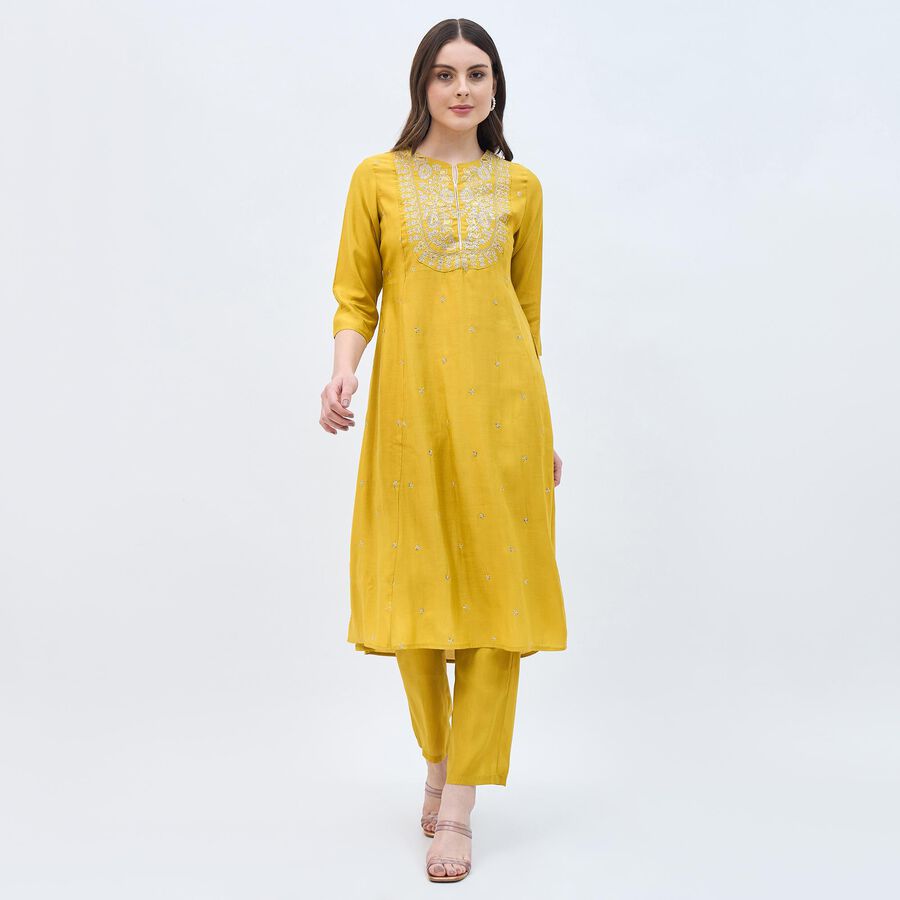 Women's Mustard Embroidered Ethnic Set, Mustard, large