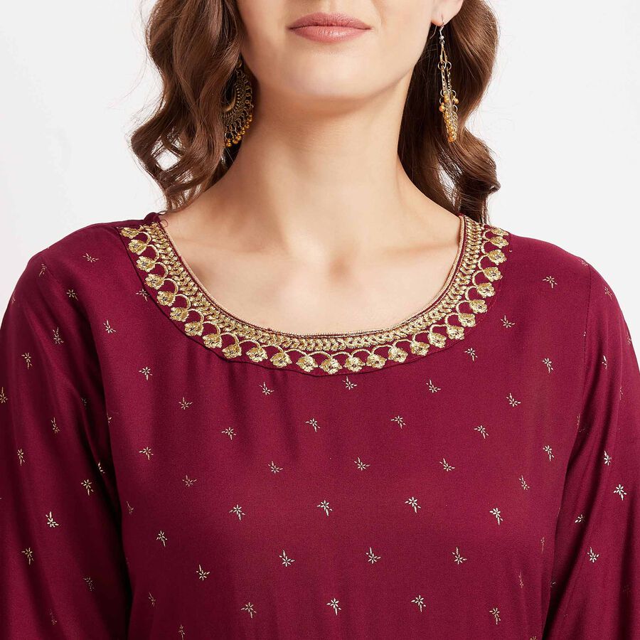 3/4Th Sleeves Flared Kurta, Wine, large image number null