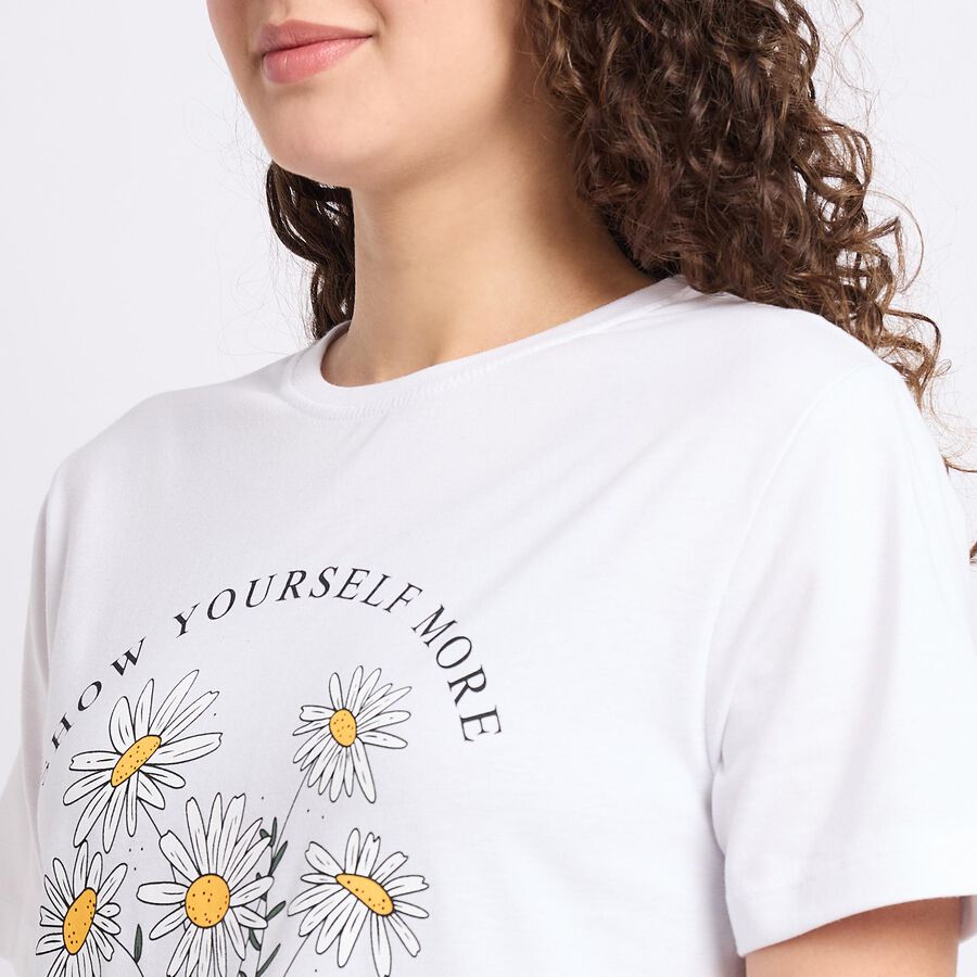 Ladies' Round Neck T-Shirt, सफ़ेद, large
