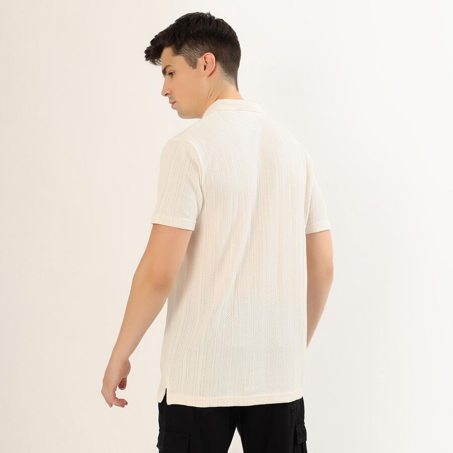 Men's Off-White Polo Neck Casual T-Shirt, Off White, large