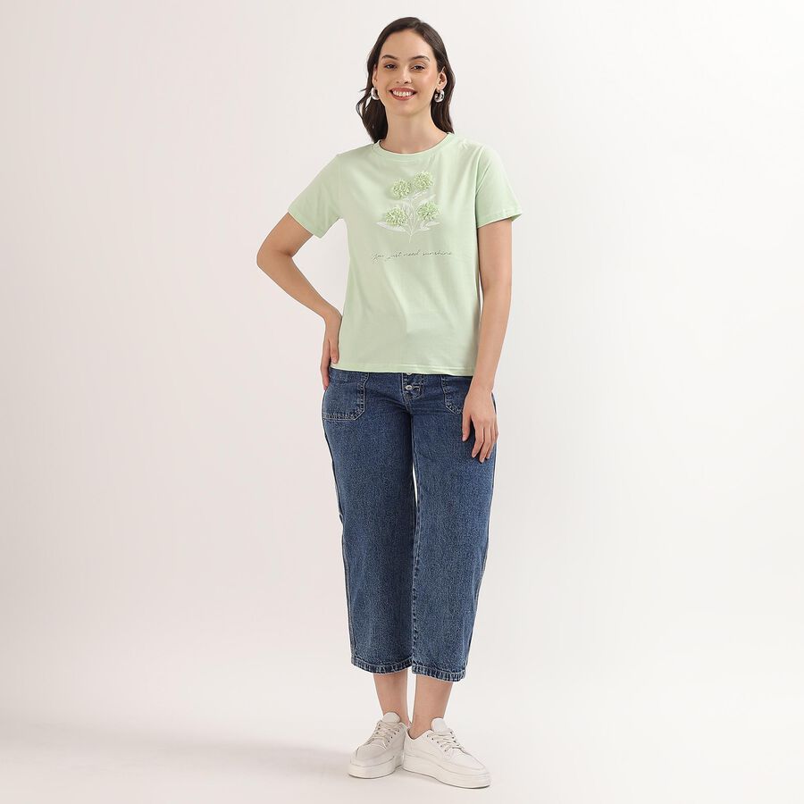 Ladies' 100% Cotton Round Neck T-Shirt, निऑन ग्रीन, large image number null
