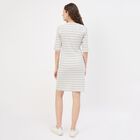 Women's Muted Beige Round Neck Metallic Dress, Beige, small