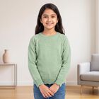 Girls' Sage Green Crew Neck Embellished Pullover, हल्का हरा, small