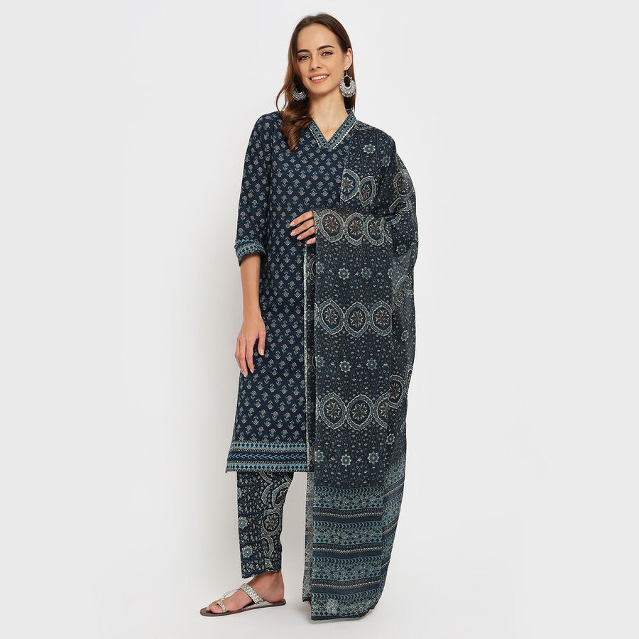 Ladies' 100% Cotton Ethnic Set, Dark Blue, large image number null