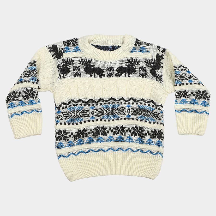 Infants' Cream Crew Neck Printed Pullover, ऑफ व्हाइट, large