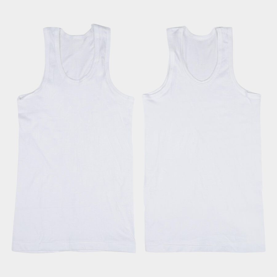 Boys White Cotton Round Neck Vest, सफ़ेद, large