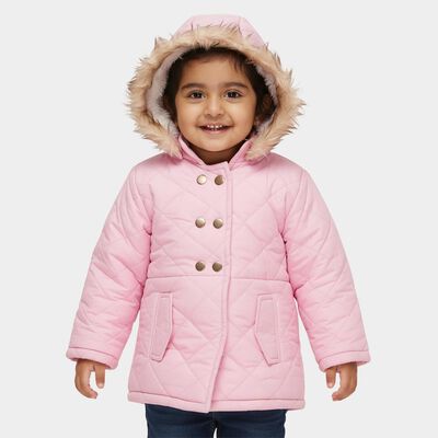 Girls Light Pink Hooded Casual Jacket