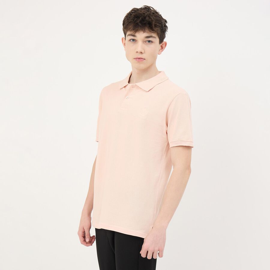Men's Light Pink Cotton Polo Neck Casual T-Shirt, Light Pink, large