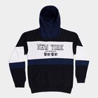 Boys Navy Blue Hooded Graphic Sweatshirt, नेवी ब्लू, small image number null