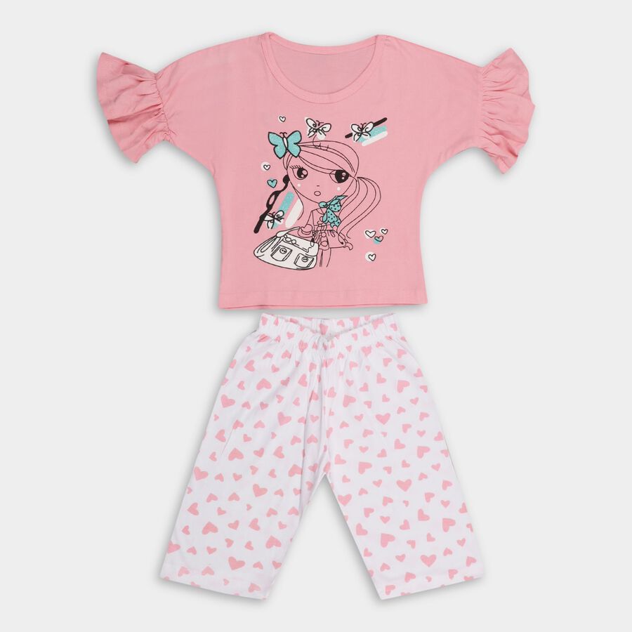Girls' 100% Cotton Capri Set , Light Pink, large image number null