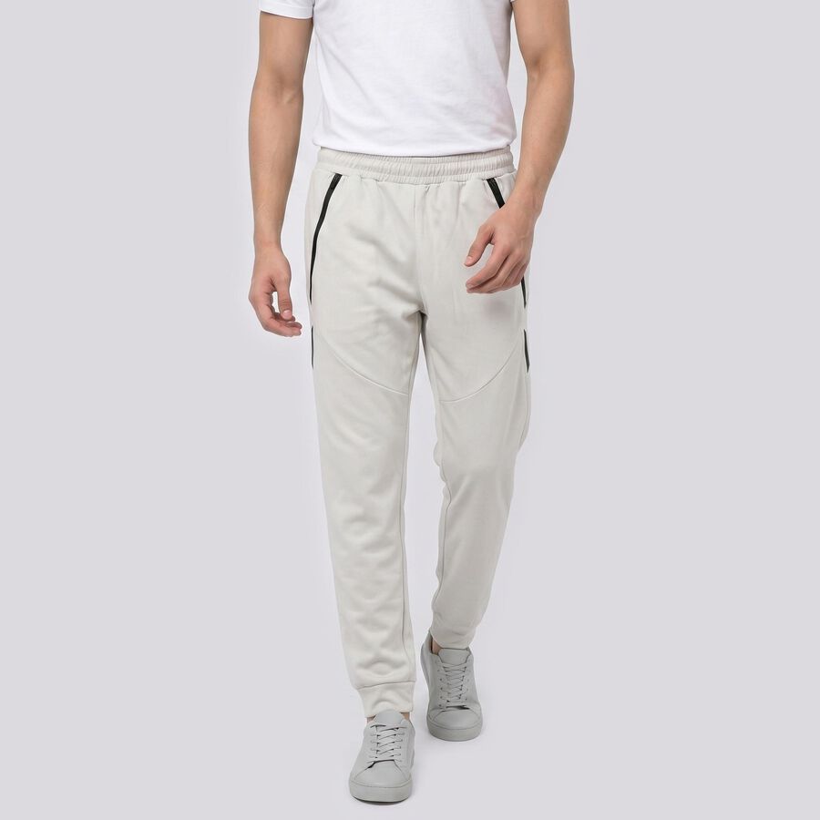 Men's Grey Jogger Fit Zip Pocket Track Pants, हल्का ग्रे, large