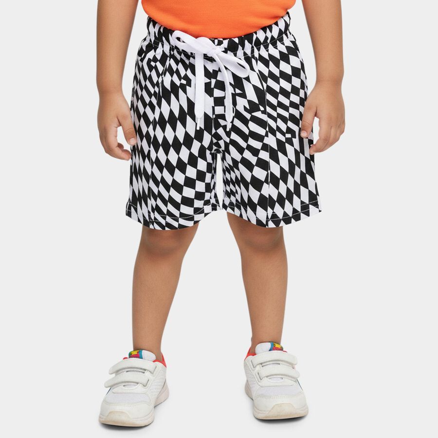Boys' Black and White Regular Fit Checkerboard Printed Bermuda Shorts, Black, large