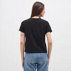 Women's Jet Black Round Neck Casual Graphic T-Shirt, Black, small image number null