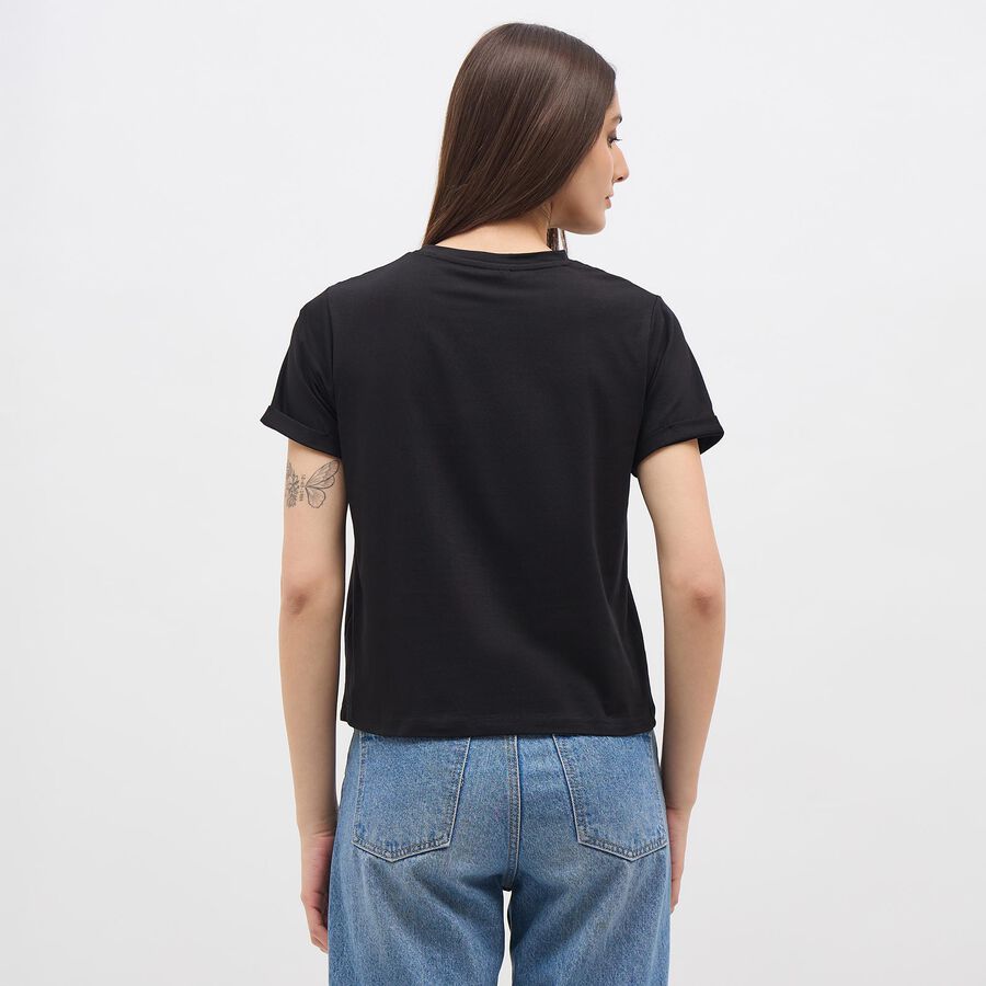Women's Jet Black Round Neck Casual Graphic T-Shirt, Black, large image number null