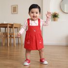 Girls' Red Embroidered Fit and Flare Frock, Red, small