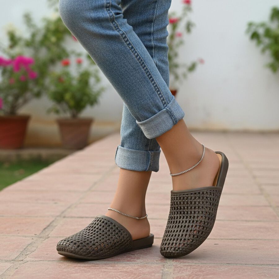 Women's Taupe Woven Slip-On Mules, Brown, large