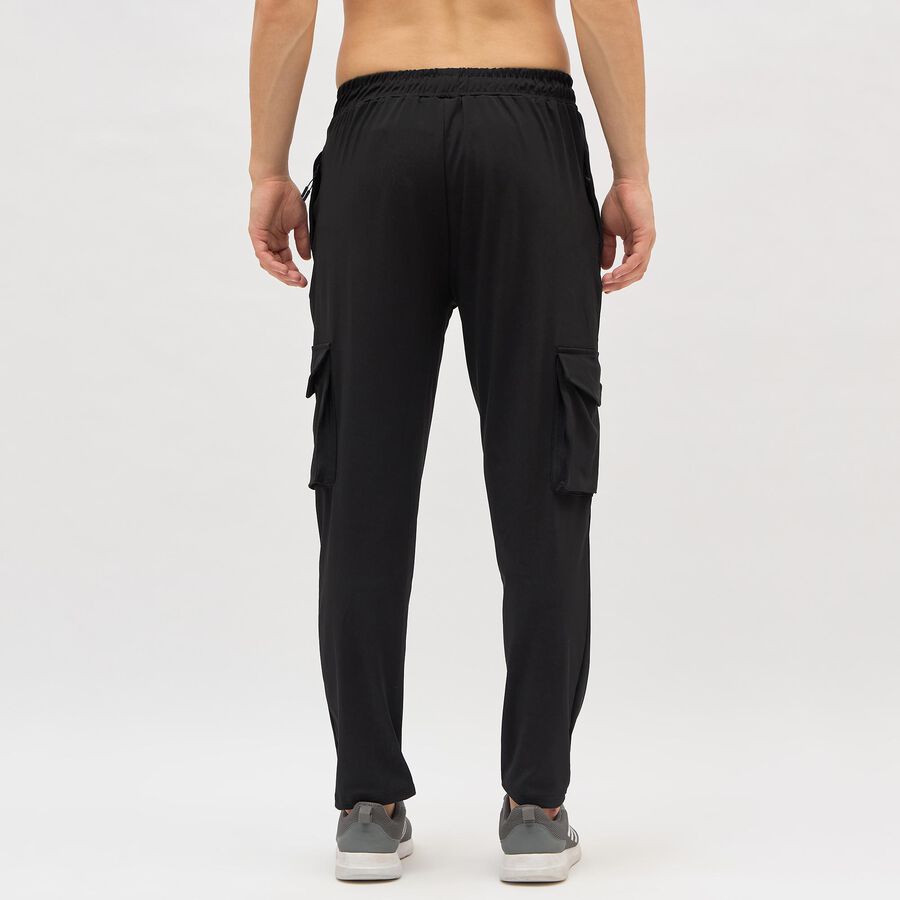 Men's Jet Black Regular Fit Cargo Track Pants, Black, large