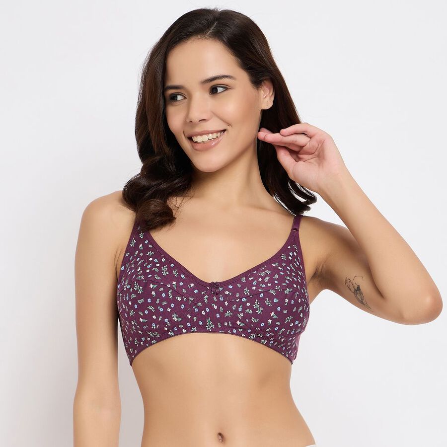 Ladies' 100% Cotton Non-Padded Bra, वाइन, large image number null