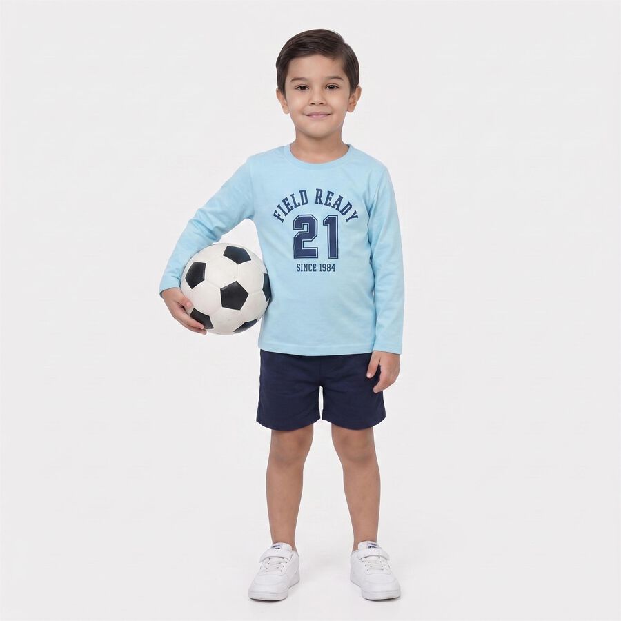 Boys Light Blue Round Neck Regular T-Shirt, हल्का नीला, large