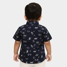 Infants' Deep Midnight Navy Blue Cotton Half Sleeve Classic Casual Shirt, Navy Blue, small