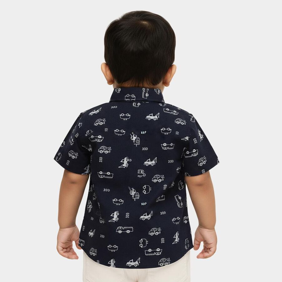 Infants' Deep Midnight Navy Blue Cotton Half Sleeve Classic Casual Shirt, Navy Blue, large