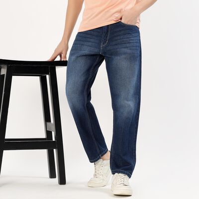 Men's Stonewashed Blue Straight Fit Jeans