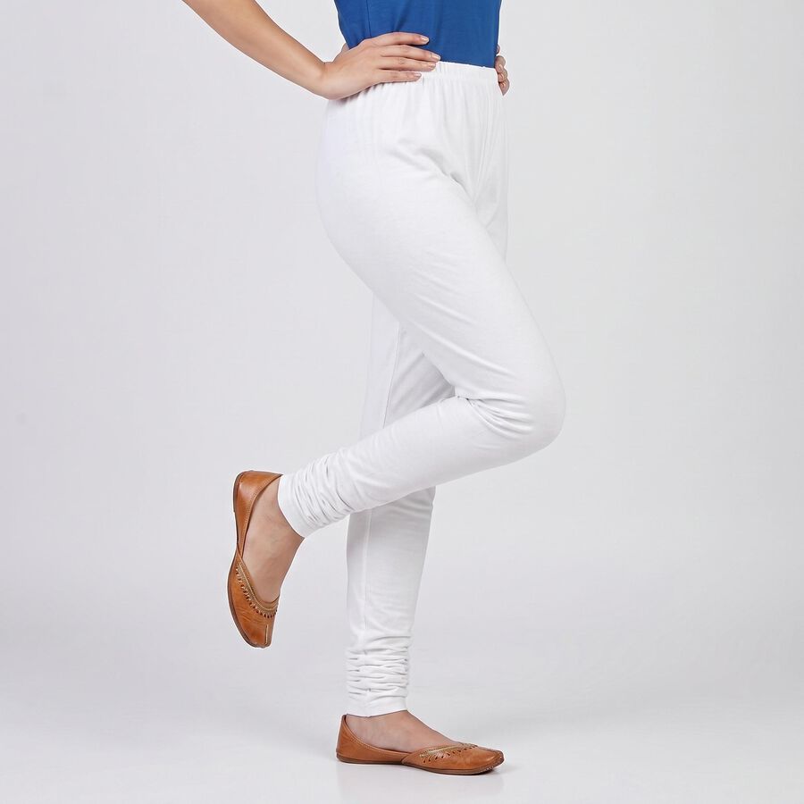 Women's White Cotton Blend Elastic Waist Stretch Churidar, सफ़ेद, large