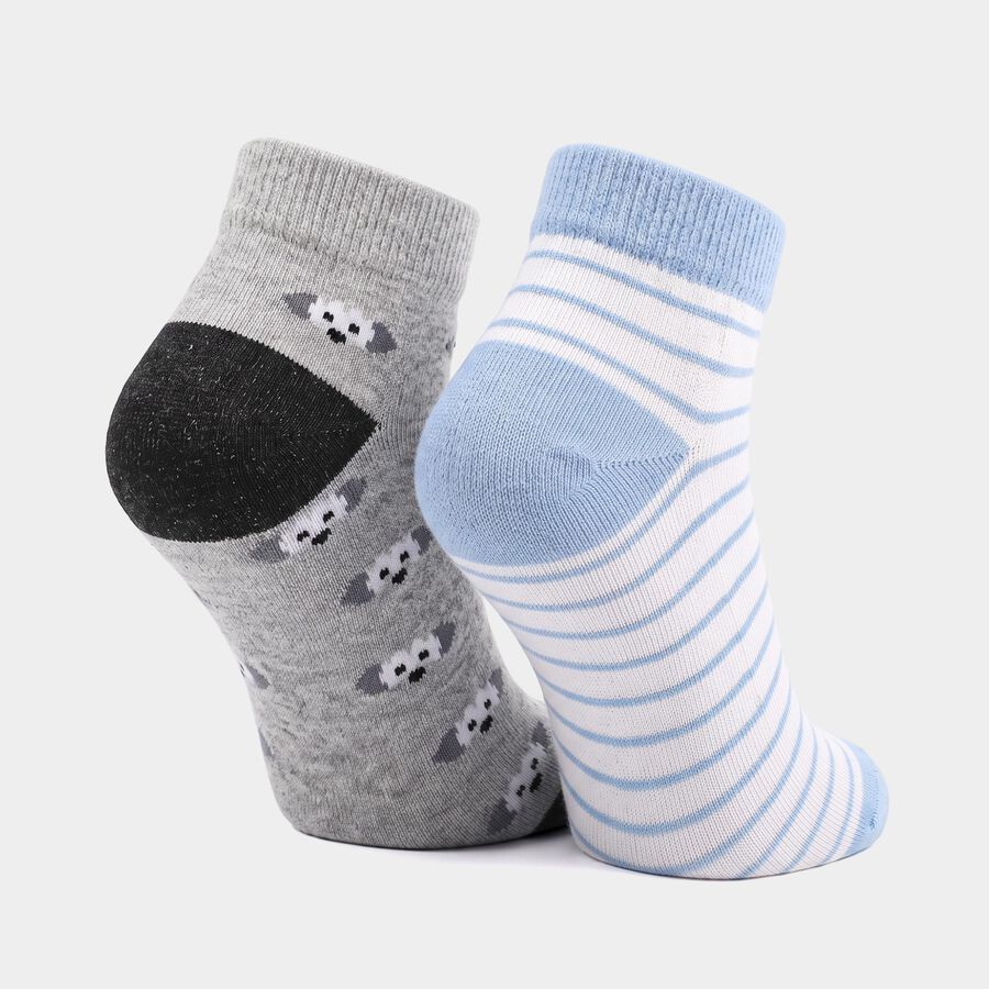 Boys' Regular Fit Printed Pack of 2 Socks ( Blue, Grey ), मिश्रित हल्का ग्रे, large