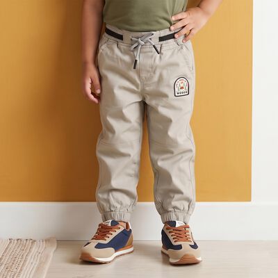 Boys Grey Regular Fit Drawstring Jogger Trousers
