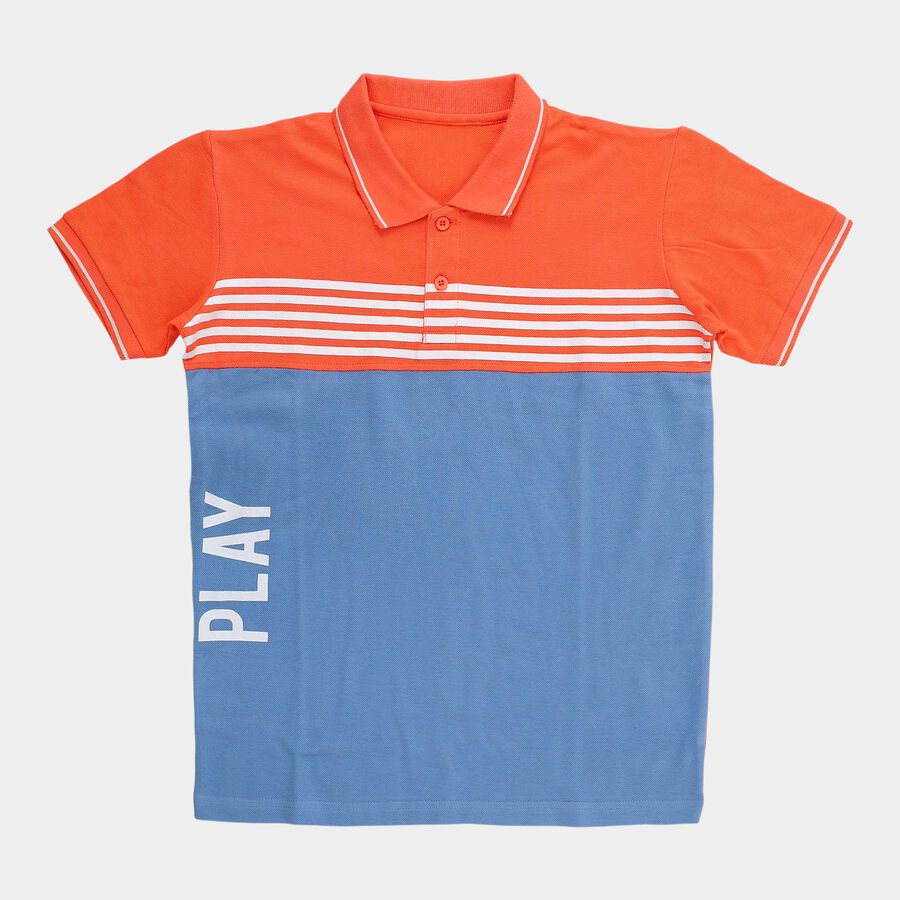 Boys' Peach Cotton Round Neck Graphic Printed Half Sleeves T-Shirt, Peach, large