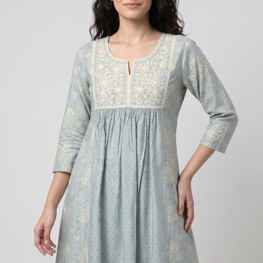 Women's Aqua Notch Neck Embroidered Kurta, एक्वा, large