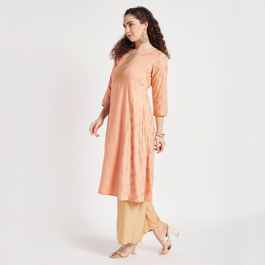 Embroidered Flared Kurta, Peach, large image number null