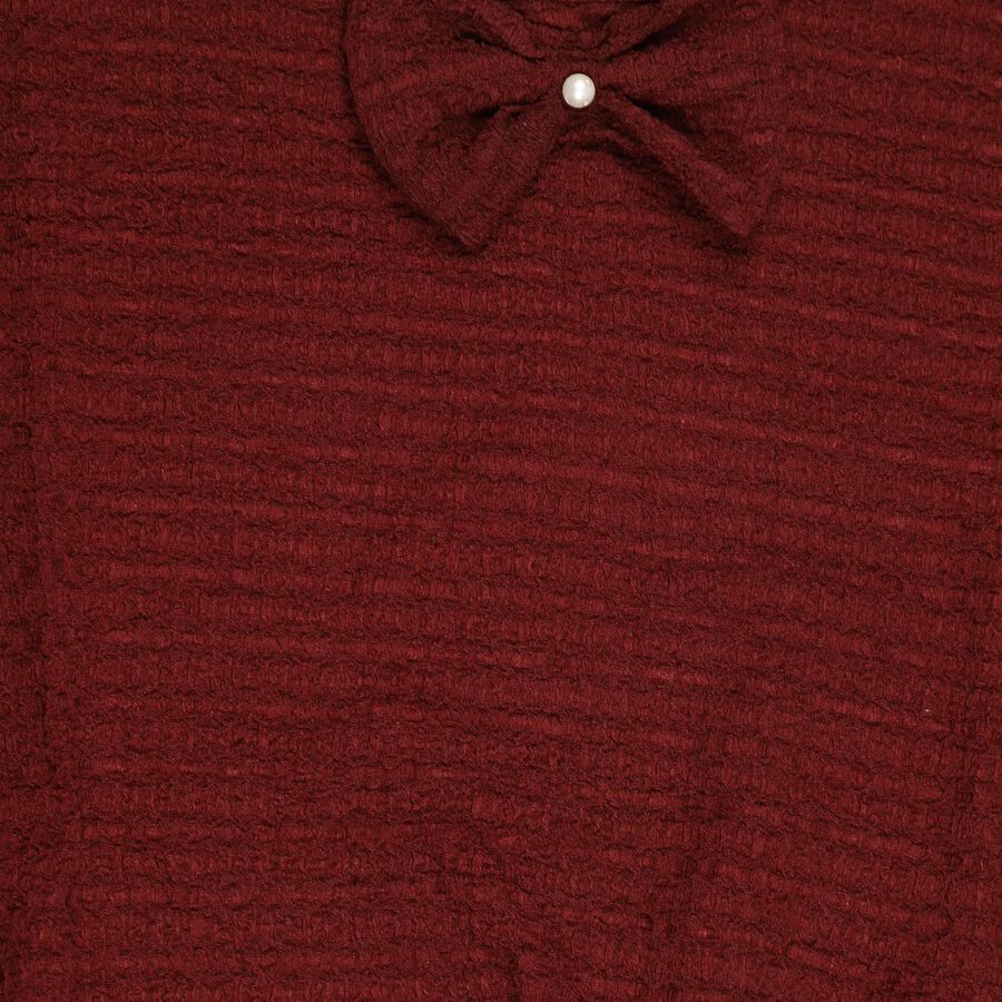 Girls' Deep Burgundy Round Neck Casual T-Shirt, Wine, large image number null