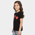 Girls Black Round Neck Regular T-Shirt, काला, small
