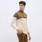 Men's Beige and Brown Half-Zip Casual Pullover, Khaki, small image number null