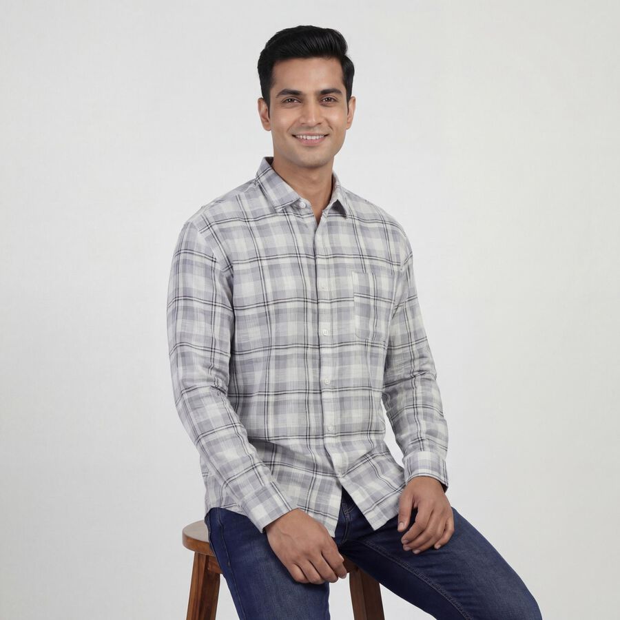 Men's Casual Shirt, गहरा ग्रे, large