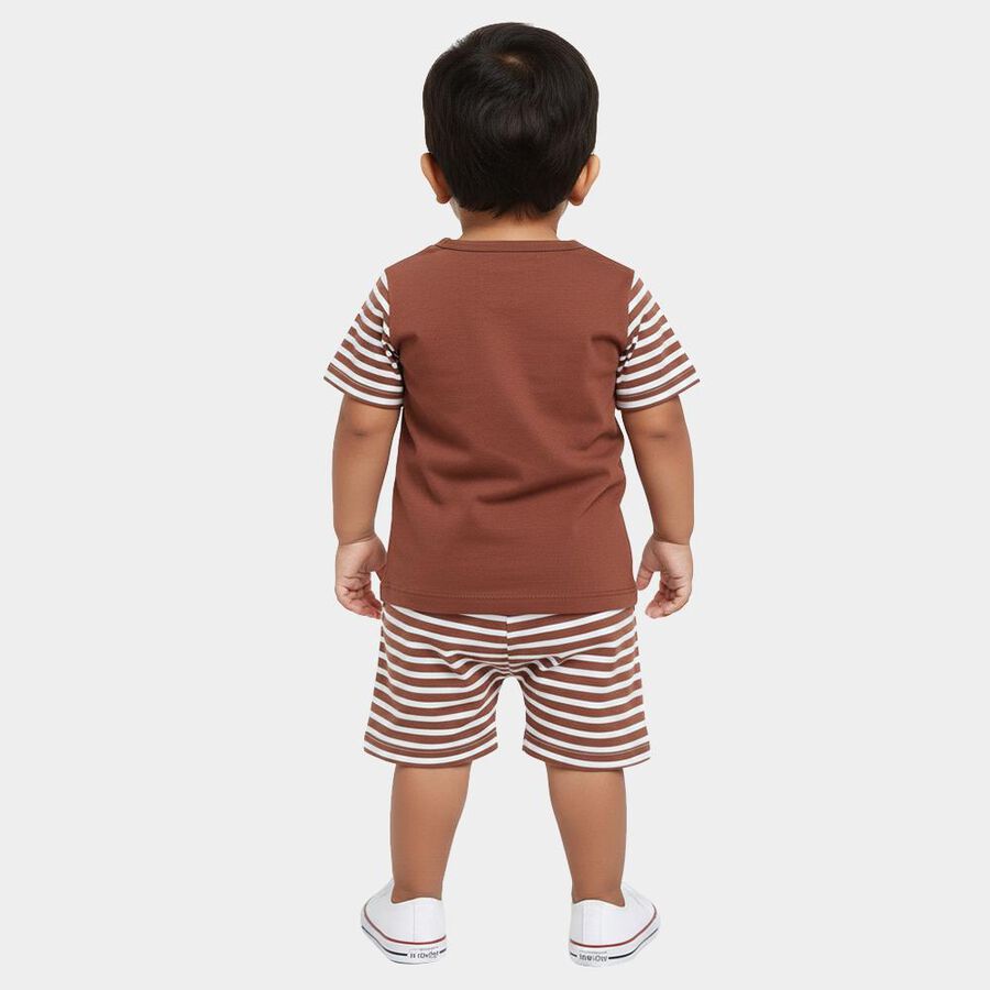 Infants' Brown 100% Cotton Round Neck Graphic Printed Baba Suit, Brown, large